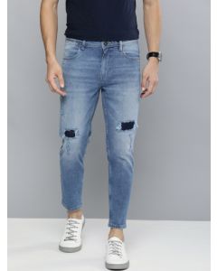 Mast & Harbour Men Blue Carrot Regular Fit Mid-Rise Mildly Distressed Stretchable Jeans