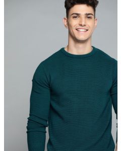 Mast & Harbour Men Green Self Striped Pullover