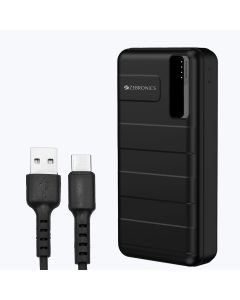 Zebronics MW52 20000mAh Capacity with 22.5W max. Output, Fast Charge Technology, Multiple Protocols Support, Type C Input/Output, Micro B Input, Dual USB Output.