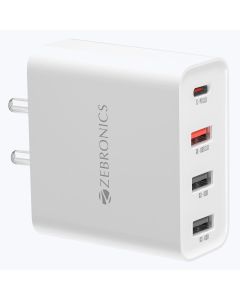 Zebronics Rc45A 4 Port Charger, 45W Max, Smart Ic, Type C Pd 3.0, 3X USB, for iPhone | Android Smartphones | Tablets, Rapid Charge, Wide Voltage Support, Built in Protections, Black