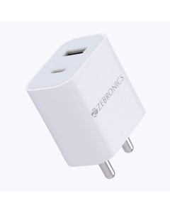 Zebronics MA106B Type C + USB Charger, Dual Output, 20W max, Multi Protocol, for iPhone | Android Smartphones | Tablets, PD 3.0 Adapter, Rapid Charge, Wide Voltage Support, Built in protections