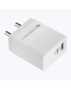 Zebronics MA107B Type C + USB Charger, Dual Output, 25W max, Multi Protocol, for iPhone | Android Smartphones | Tablets, PD 3.0 Adapter, Rapid Charge, Wide Voltage Support, Built in protections