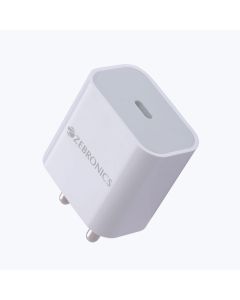 Zebronics MA104B Type C Charger, 20W max, for iPhone | Android Smartphones | Tablets, PD 3.0 Adapter, Rapid Charge, Wide Voltage Support, Built in protections, Compact Design