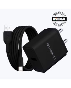 ZEBRONICS MA100B, 20 Watts, Compact USB Charger, Rapid Charge, Built in Protections, Multiple Protocol Support, Included 1m Type C Cable, Compatible for iPhone & Android (Black)
