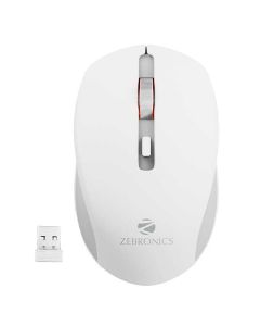 ZEBRONICS ZEB-JAGUAR Wireless Mouse, 2.4GHz with USB Nano Receiver, High Precision Optical Tracking, 4 Buttons, Plug & Play, Ambidextrous, for PC/Mac/Laptop (White+Grey)