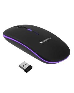 ZEBRONICS Newly Launched Blanc Slim Wireless Mouse with Rechargeable Battery, BT + 2.4GHz, 4 Buttons, 800/1200/1600 DPI, Silent Operation, Multicolor LED Lights