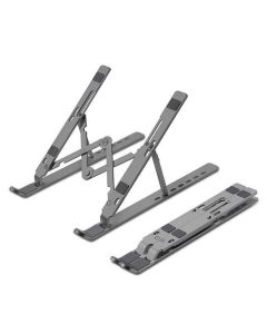 Zebronics Aluminium Alloy Laptop Stand, Compatible with 9-15.6 inch Laptops, 7 Angles Adjustable, Anti Slip Silicon Rubber Pads, Foldable, Velvet Pouch Inside, Zeb-NS2000 (Dark Grey)