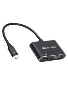 ZEBRONICS TA150HV Type C to HDMI | VGA Converter with 24K Gold-Plated Connector, Supports - FHD 1080p@60Hz (VGA), 4K@30Hz (HDMI), Audio Out Through HDMI, 1080p@60Hz simultaneous Video Output