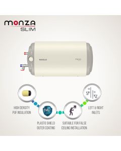 Havells Monza Slim 15-Litre Left Horizontal Storage Water Heater (Geyser), White 4 Star