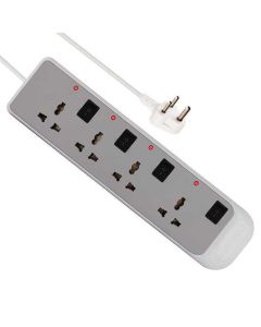 ZEBRONICS PS4201 (1600 Watts) Power Strip with 2m Extension Cable, 4 Universal Brass Sockets + LED Indicator, Overload Protection, Surge & Spike Protection