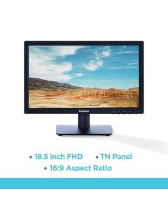 Lenovo - D19-10, 18.5 Inch (46.99 Cm) 1366 X 768 Pixels Led Hd Monitor, Tn Panel, (5Ms Response Time - 200 Nits Brightness Hdmi and Vga Port - Hdmi Cable Included - 72% Color Gamut) (Raven Black)