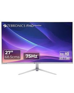 ZEBRONICS A27FHD LED Monitor, 27 inch (68.58cm), 250 nits, 75hz, Slim Design, FHD, 1080p, Wall Mountable, VGA, HDMI, Ultra Slim Bezel, Metal Stand, Built-in Speakers, Widescreen Monitor
