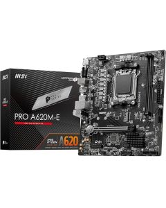 MSI PRO A620M-E Motherboard, Micro-ATX - Supports AMD Ryzen 7000 Series Processors, AM5 - DDR5 Memory Boost 6400+MHz/OC, 1 x PCIe 4.0 x16, 1 x M.2 Gen4