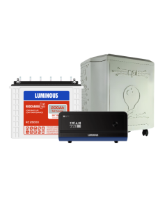 Luminous Red Charge RC 25000 200 Ah Tall Tubular Inverter Battery with LUMINOUS ZELIO Smart 1100 Pure Sine Wave Inverter and Inverter Battery Trolly