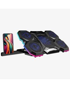 ZEBRONICS NC8000 Laptop Cooling Pad, Upto 17 inch, 5 Fans, 5 Level Adjustable, Speed Control, 10 RGB Modes, USB Port, Mobile Holder