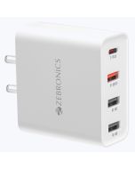 Zebronics Rc45A 4 Port Charger, 45W Max, Smart Ic, Type C Pd 3.0, 3X USB, for iPhone | Android Smartphones | Tablets, Rapid Charge, Wide Voltage Support, Built in Protections, Black