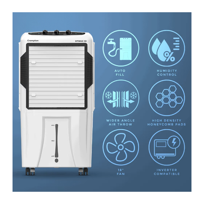 Crompton Optimus 100 Litres Desert Air Cooler White)
